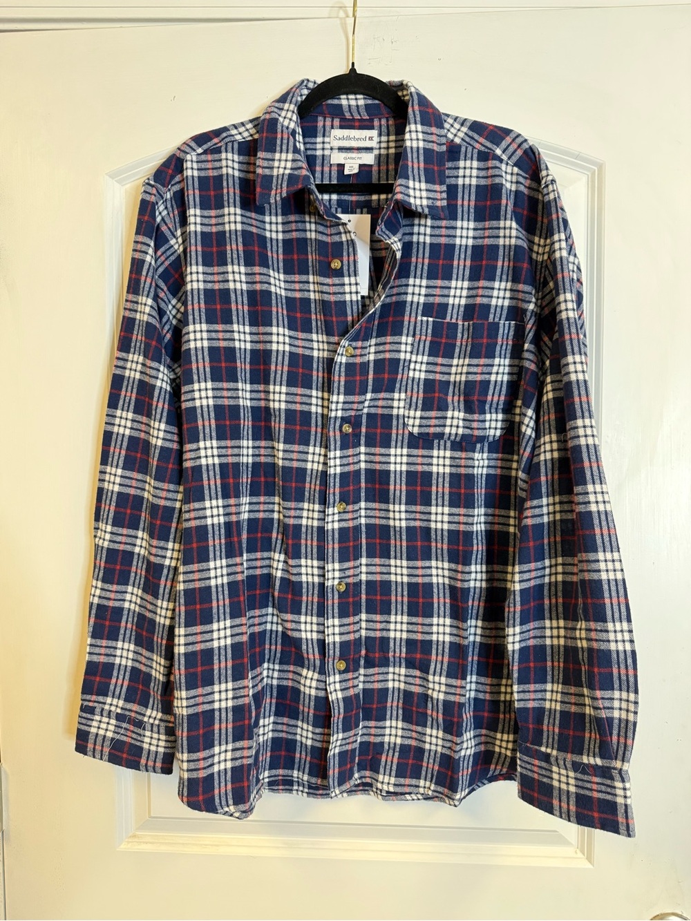 Saddlebred Navy, White & Red Plaid Button-Down Shirt